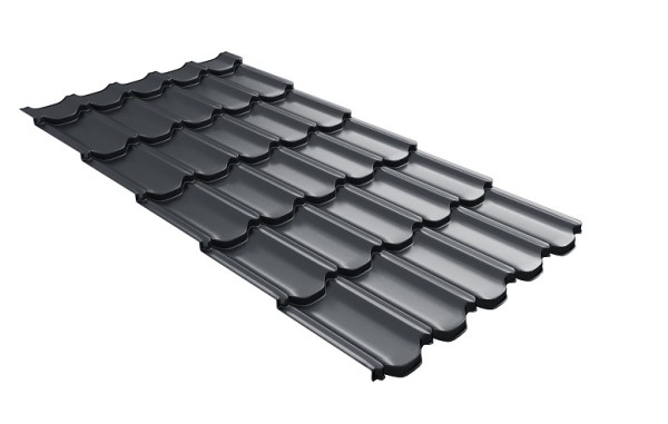 Металлочерепица квинта плюс с 3D резом 0,5 Satin RAL 7024 мокрый асфальт купить в Балаково